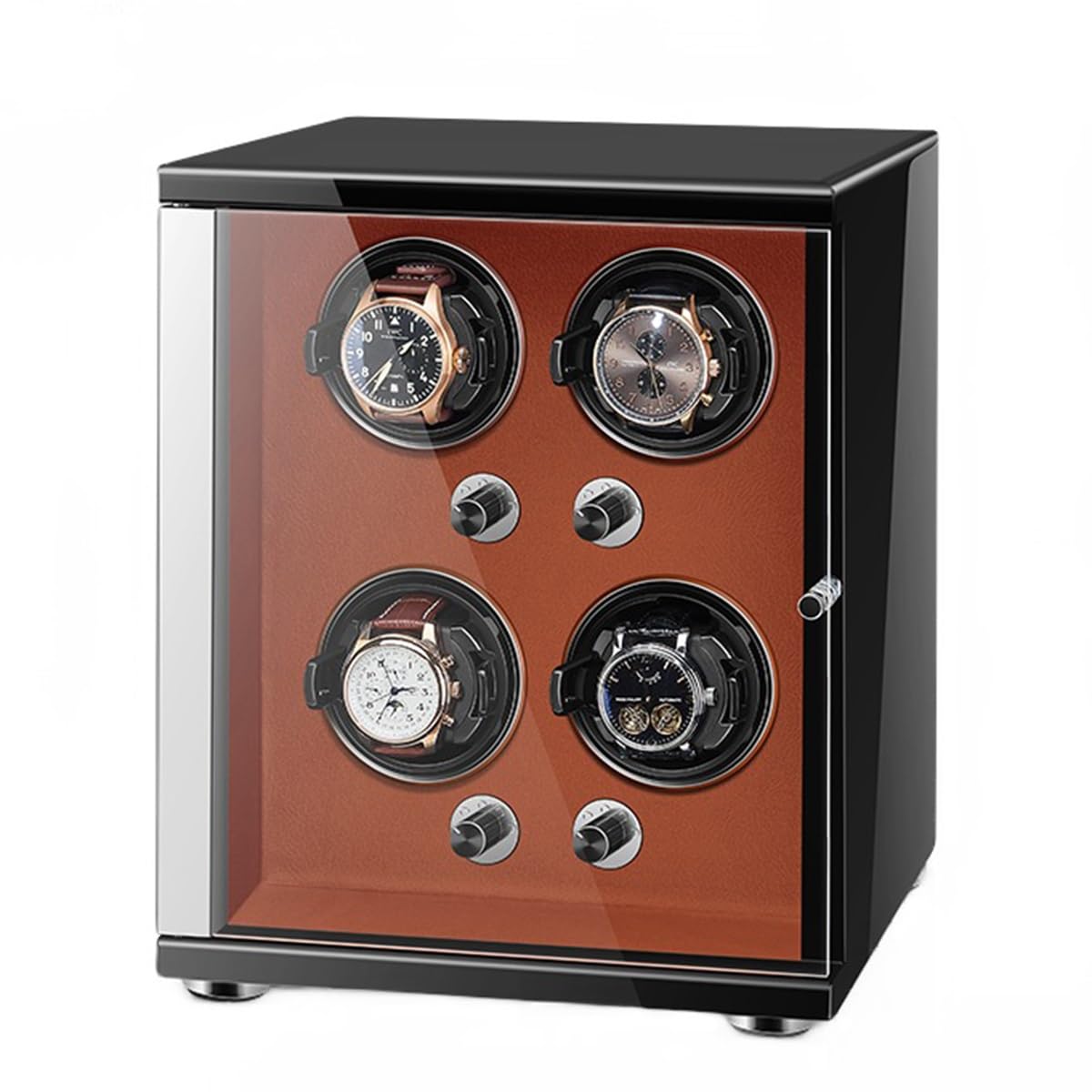 OLSKFUH Watch Winder For Automatic Watches With Quiet Motor For 4 Automatic Watches Storage Display Box With Led Lights Storage Display Box,Brown-4+0