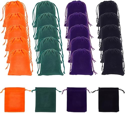 BENECREAT 24 bolsas de regalo de terciopelo de Halloween de 4 colores, bolsas de terciopelo con cordón, bolsas de regalo de joyería para joyas,