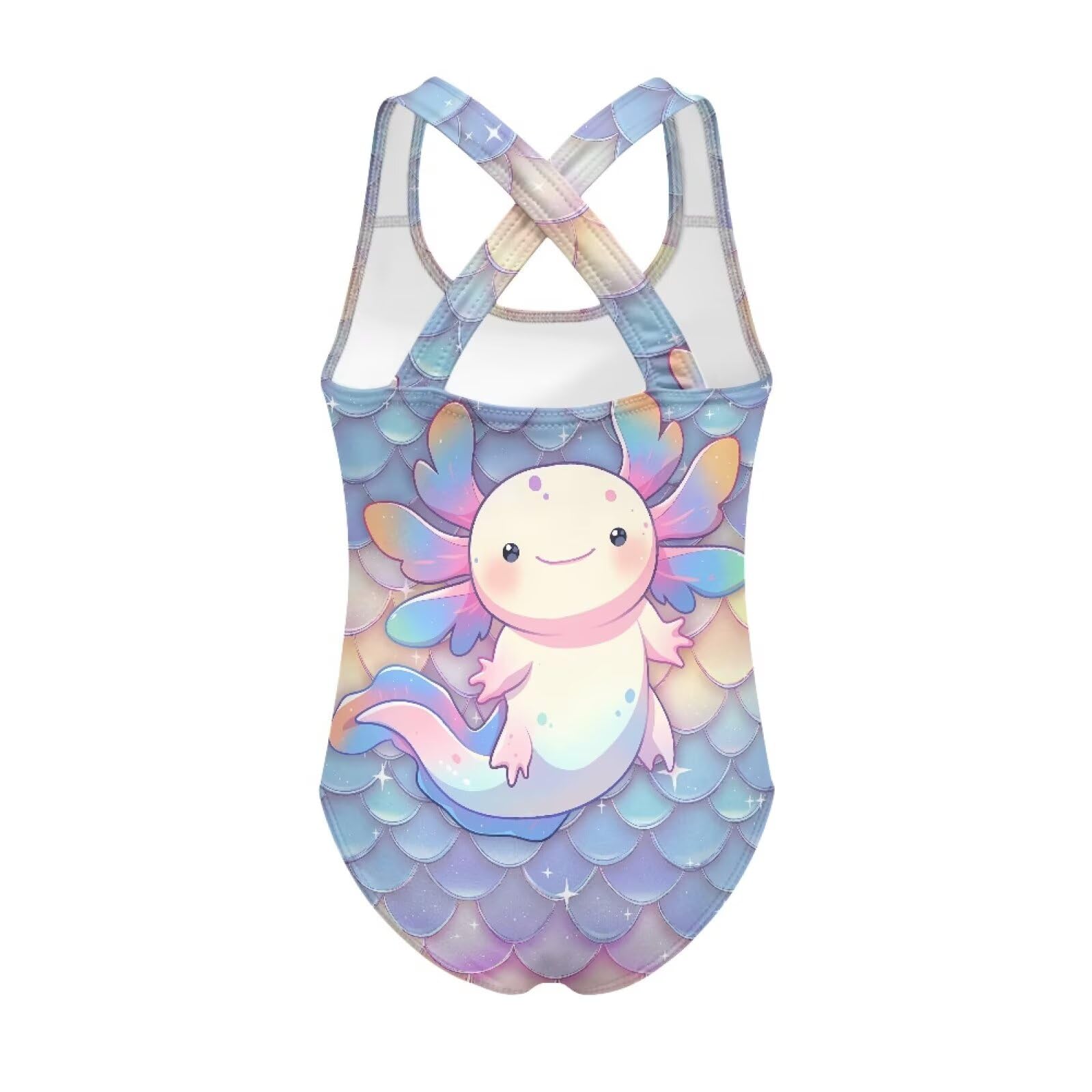 Ocwfudsx Little Girls' One-Piece Swimsuit with Axolotl - Cross-Back Straps, Soft Breathable Quick-Dry, Comfort for Swimming