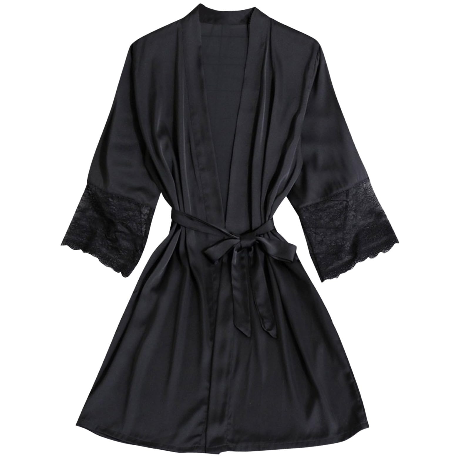 Uillui Satin Silk Robes for Women Mid-Length Kimono Bathrobes with Belt Summer Lightweight Pajamas Soft Comfy Home Sleepwear