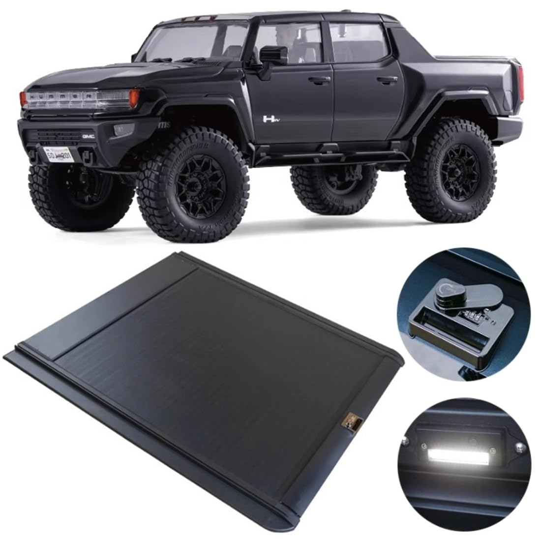 YBDFCBF Aluminum Retractable Tonneau Cover Compatible For GMC Hummer EV 2022 2023 2024 2025 Bed Cover with Lock, Durable Truck Back Cover Accessories(Combination lock)