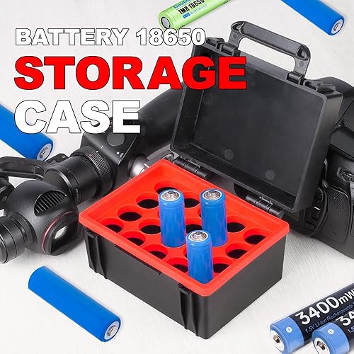 Miniatura 4 de LYNCA Caja de almacenamiento organizadora de batería dura y soporte para tarjetas SD con capacidad para 20 fundas de batería 18650, con probador de