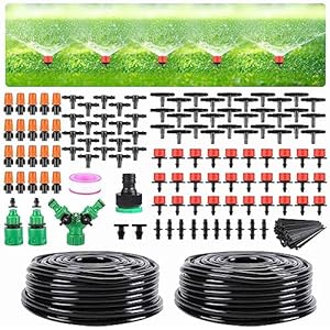 Garden Drip Irrigation Kit,98FT Greenhouse Micro Automatic Drip Irrigation System Kit with 1/4 inch Blank Distribution Tubing Hose Adjustable Patio Misting Nozzle Emitters Sprinkler