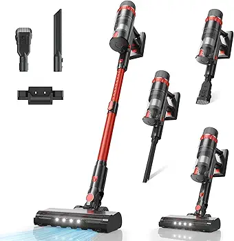 Aspiradora sin Cable, 48KPA/70Mins Escoba Aspiradora sin Cable con Pantalla Táctil LED/Cepillo Anti-Enredo Mejorado,Aspirador Vertical con Autoportante,Aspiradora para Suelo/Alfombra/Pelos de Animales