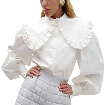 トップス andequal piping bulky frill blouse Female Spring Fall Frill Shirt Big Peter Pan Colar Ruffle