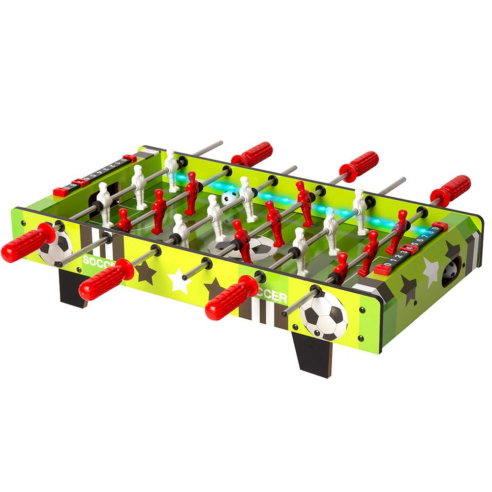 ColorBaby 85438 Kickertisch für Kinder, mit LED-Licht, 60 x 32 x 14 cm, 2 Spieler, manuelle Markierungen, aus robustem Holz, Tischspiele, Tischfußball für Kinder, ab 6 Jahren