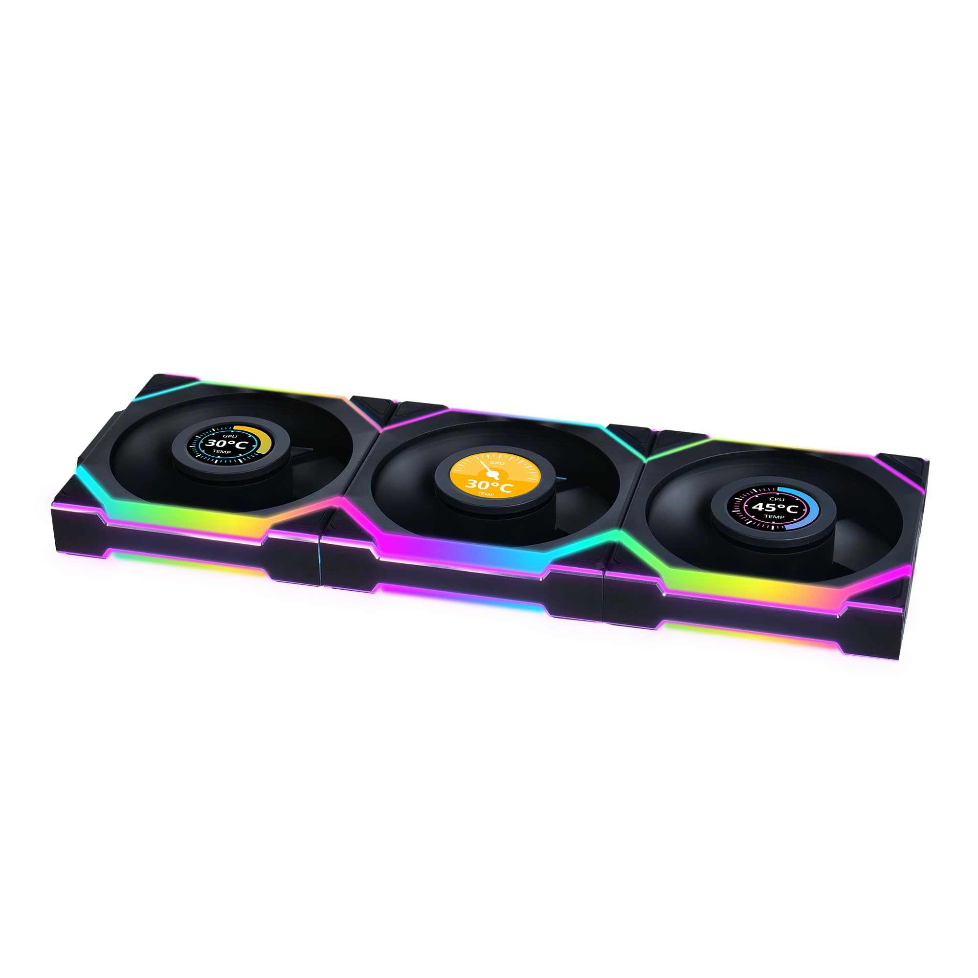 UNI FAN SL Wireless LCD PC Fan 120mm RGB – 3-Pack Gaming PC Fans Black | PWM Fan - 40 ARGB LEDs - up to 1,900 RPM - Slot-in System - High Airflow - Low Vibration - Quiet
