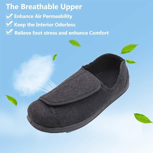 Miniatura 4 de Zapatillas de recuperación diabética extra anchas ajustables para hombre, artritis, edema, pies hinchados, calzado para interiores y exteriores