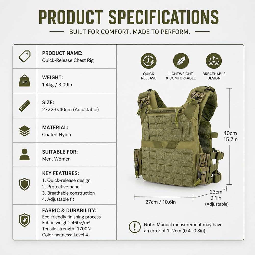 Taktische Weste Verstellbar Mit Schnellverschluss, MOLLE Weste Aus Polyester, Leichte Utility Weste Mit Modularsystem Für Outdoor, Wandern, Camping Und Freizeitaktivitäten