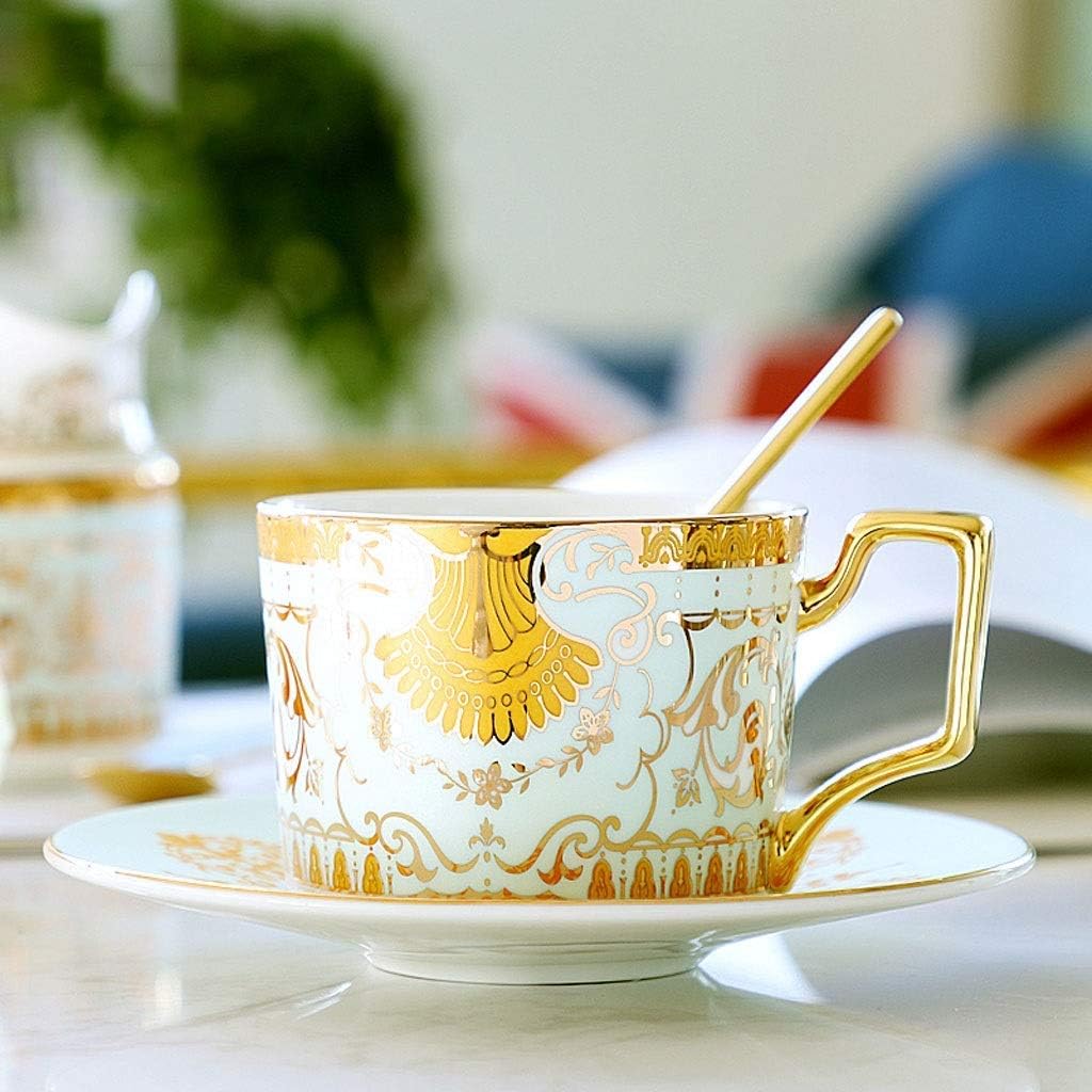 Coffee Cup Bone China Coffee Cup Golden with Spoon Home Afternoon Tea Cups Office Cup and Saucer Set