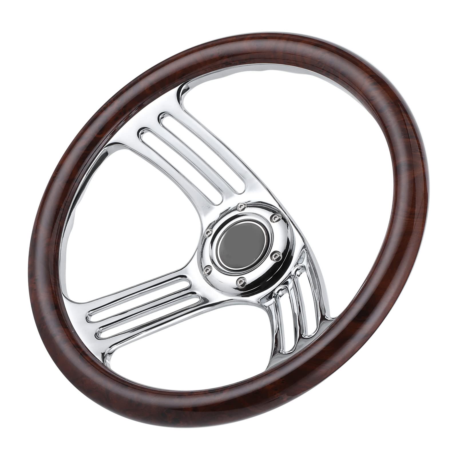 Volante Auto 14 Pollici Volante In Legno Stile Retrò 350mm - Universale Per Auto Con 6 Fori - Maniglia In Noce Con Kit Pulsanti Clacson Volante Legno Noce 6 Fori