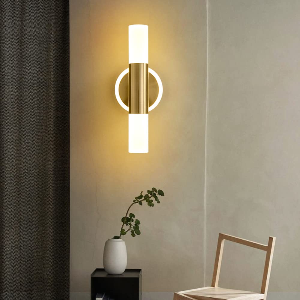 Jadssox Lámpara LED de montaje en pared, aplique de pared dorado hacia arriba y abajo, apliques de pared para interiores, accesorio de iluminación para el hogar, sala de estar, dormitorio, cabecera, p