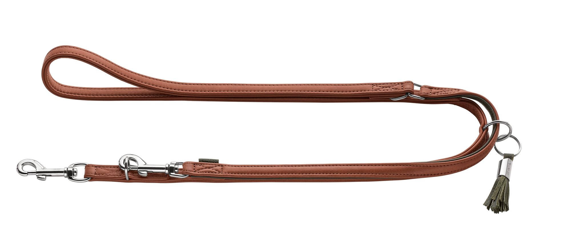 HUNTER Verstellbare Hundeführleine Portofino aus Premiumleder, 3-Fach verstellbar, weich & geschmeidig, zum Umhängen geeignet, Made in Germany, Farbe: Cognac/Oliv, Größe: 20/200