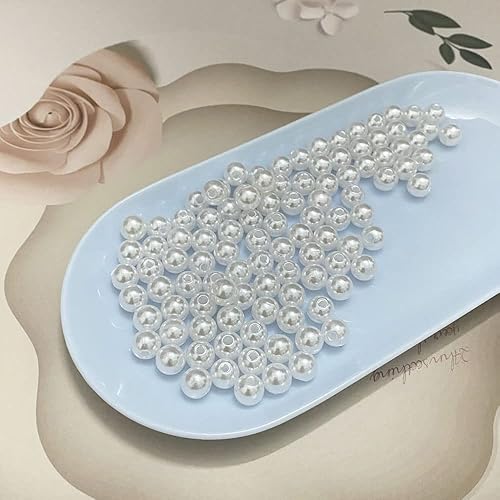 Miniatura 4 de Jmassyang 400 cuentas redondas de satén de 0.315 pulgadas (0.315 in), perlas de plástico para manualidades, perlas sueltas con agujeros para hacer