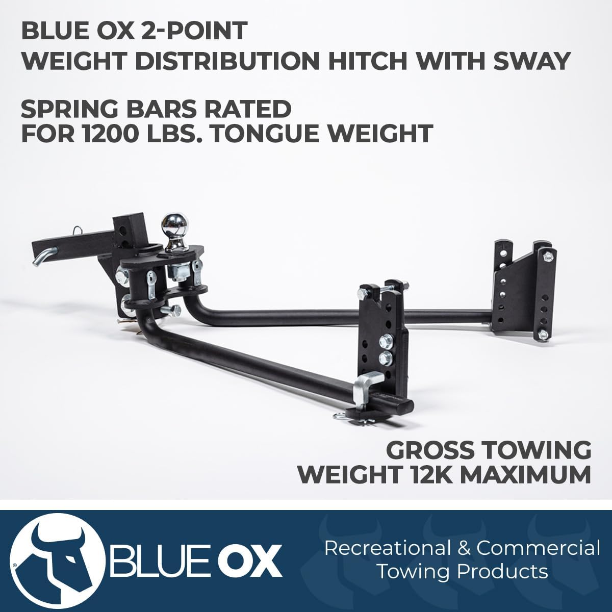 Blue Ox BXW1275 2-Point Weight Distribution Hitch 2″ Receiver | 6 Hole Shank | 12,000 lbs Maximum Towing | Pre-Installed 2-5/16" Ball | Used for Moderate Heavy Trailer