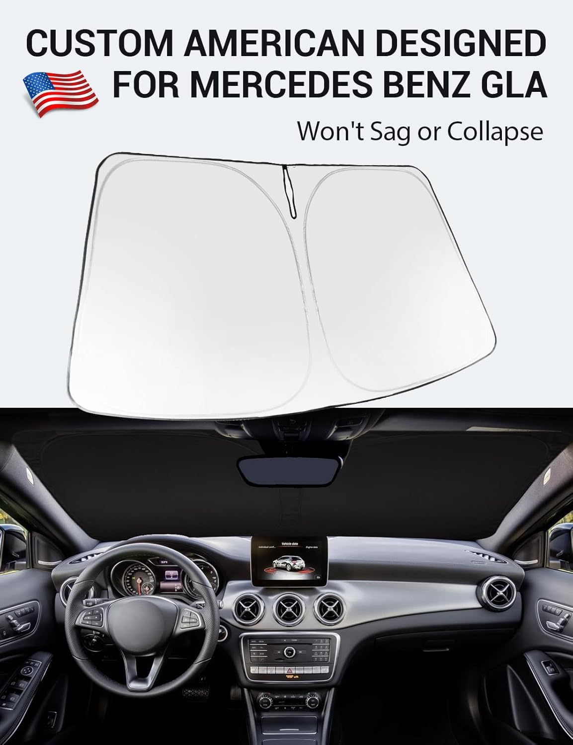 Proadsy 2026 Upgrade Windshield Sun Shade Custom Fit 2015-2020 GLA Foldable Front Sunshade Protector Sun Visor Blocks UV Rays Keep Car Cooler