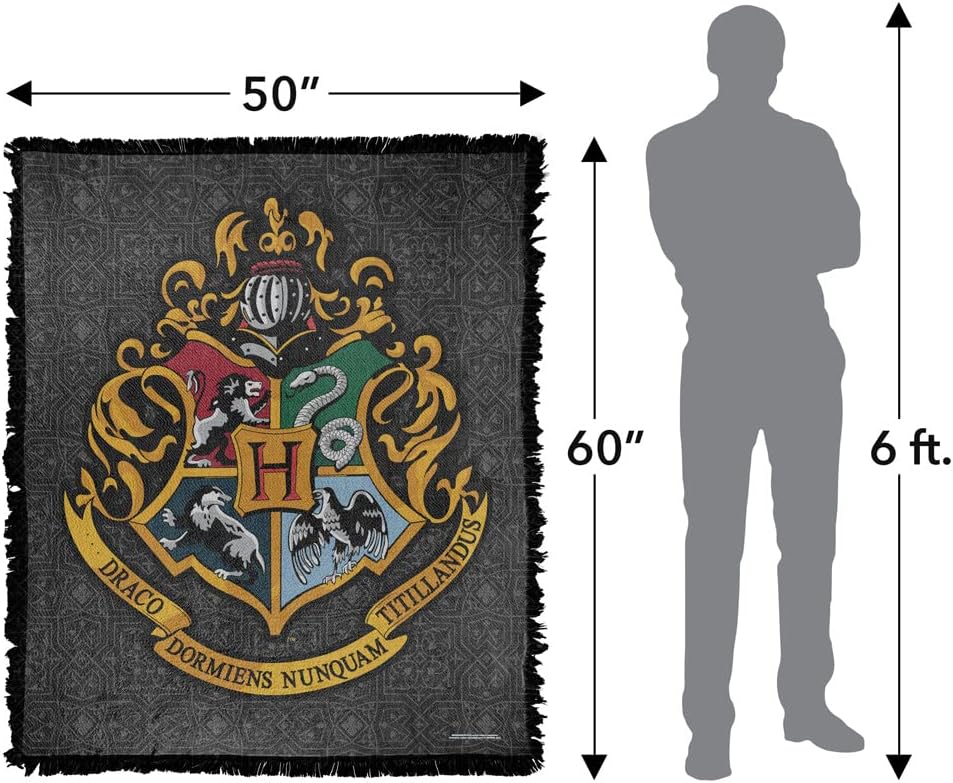Harry Potter Blanket, 50"x60" Original Hogwarts Woven Tapestry Cotton Blend Fringed Throw Blanket
