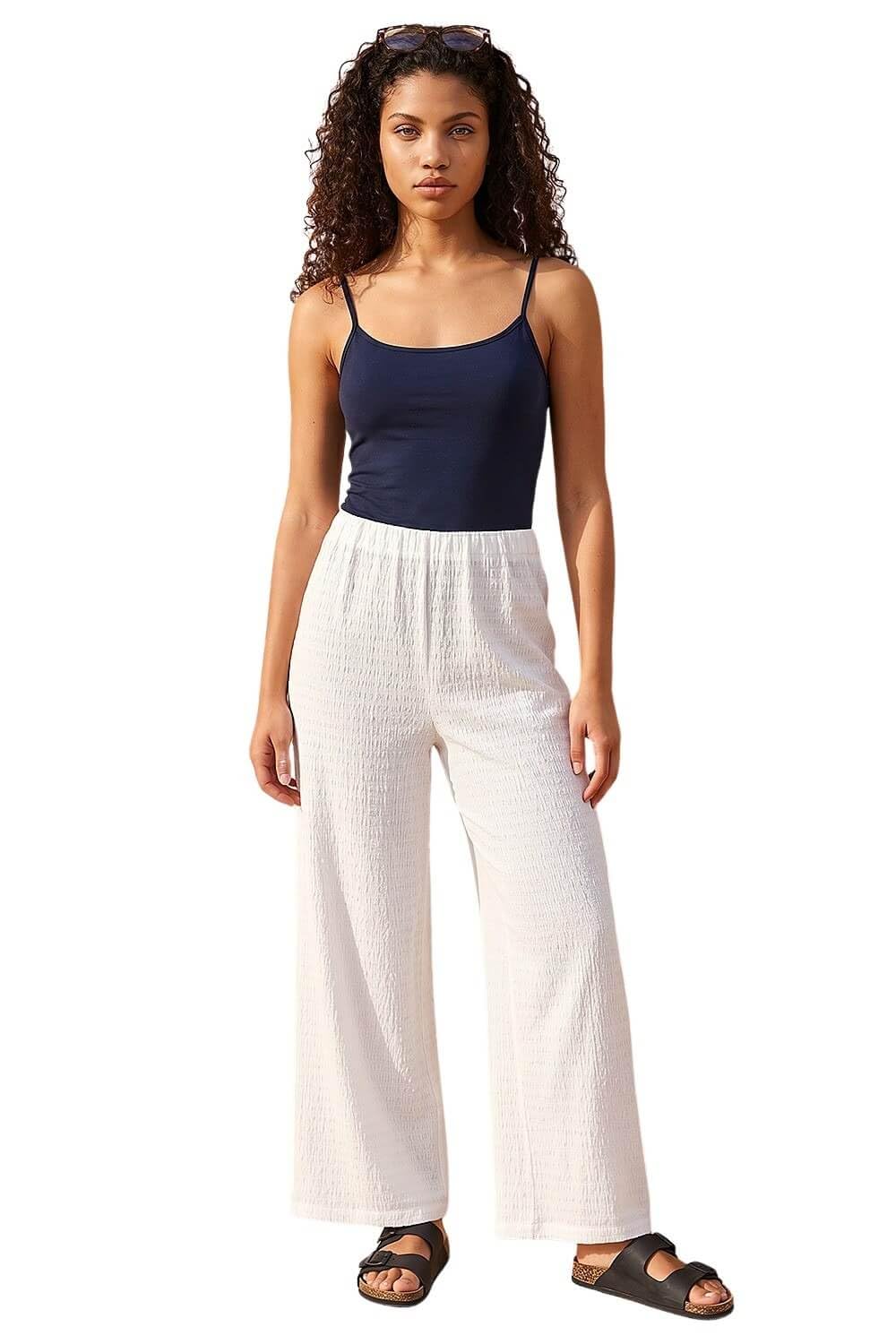Roman Petite Textured Stretch Trouser, White, Size 14P, Women