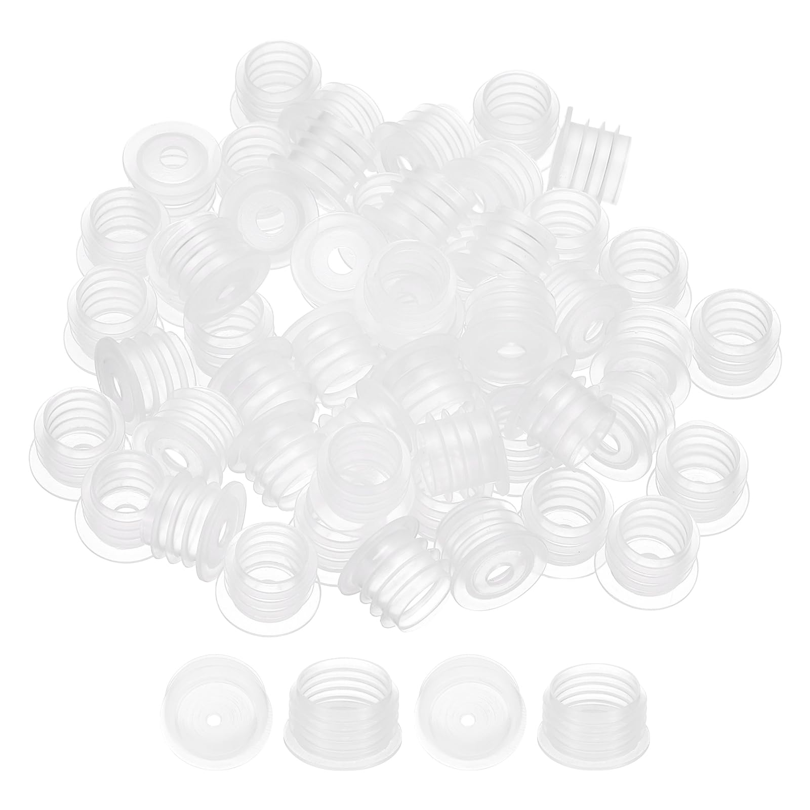 PATIKIL Bottle Adapter 13.8mm, 50 Pcs Press in Bottle Adapter Plugs with 4.4mm Hole for Oral Dispensers Liquid Oil Plastic Glass Bottles Stopper, Clear