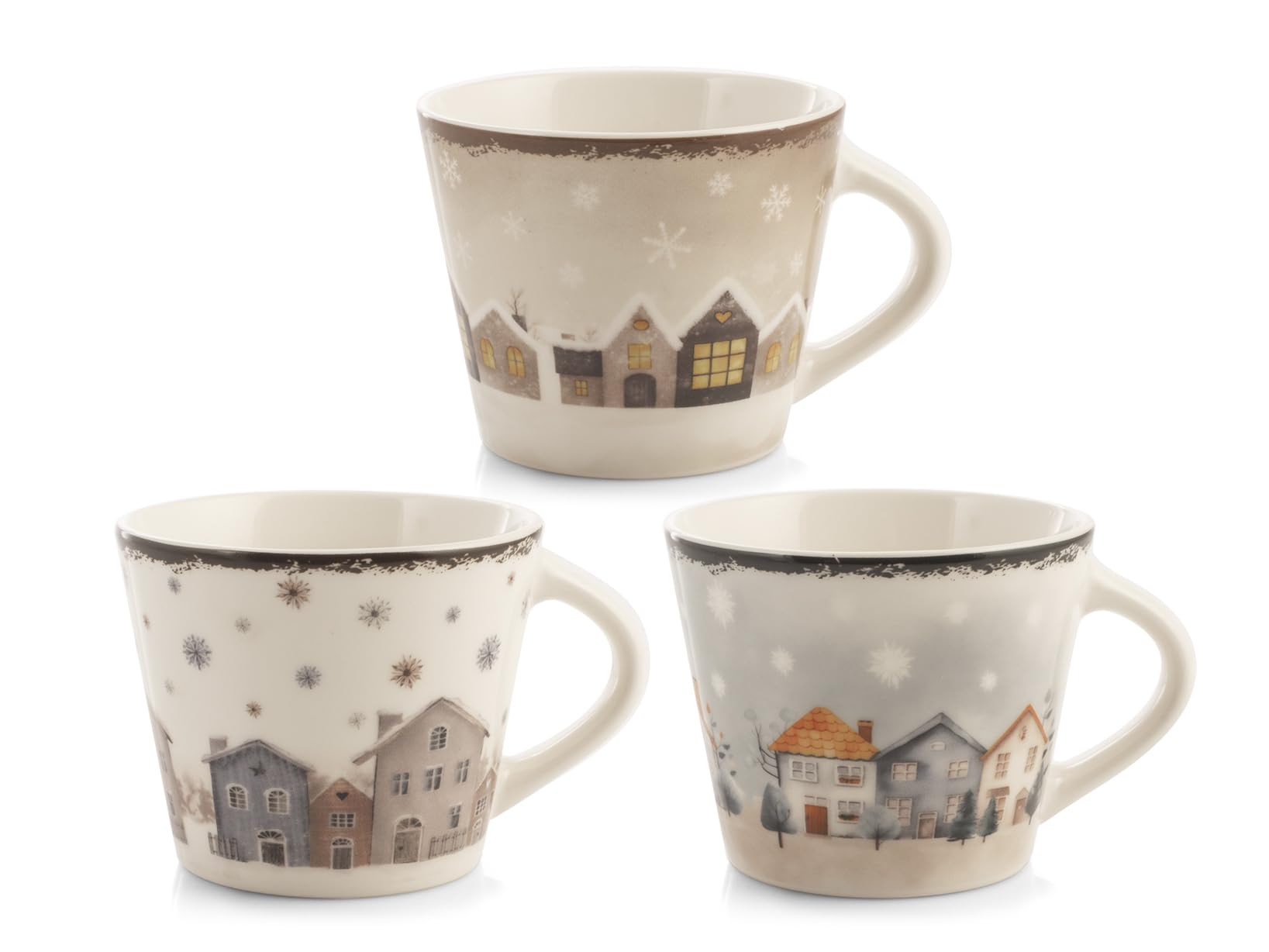 H&H Set 12 Tazze da Tè in New Bone China 280 ml Decoro Village - Tazze Eleganti per Colazione