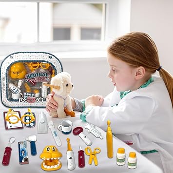 kooolbitz Kids 10 PCs doctor Kit dentist play set toys Pretend Play Toy Set With Doctor Suit Fun Medical Preschool Educational Children Plastic Little Doctor Toys for Kids Age 3+ Above