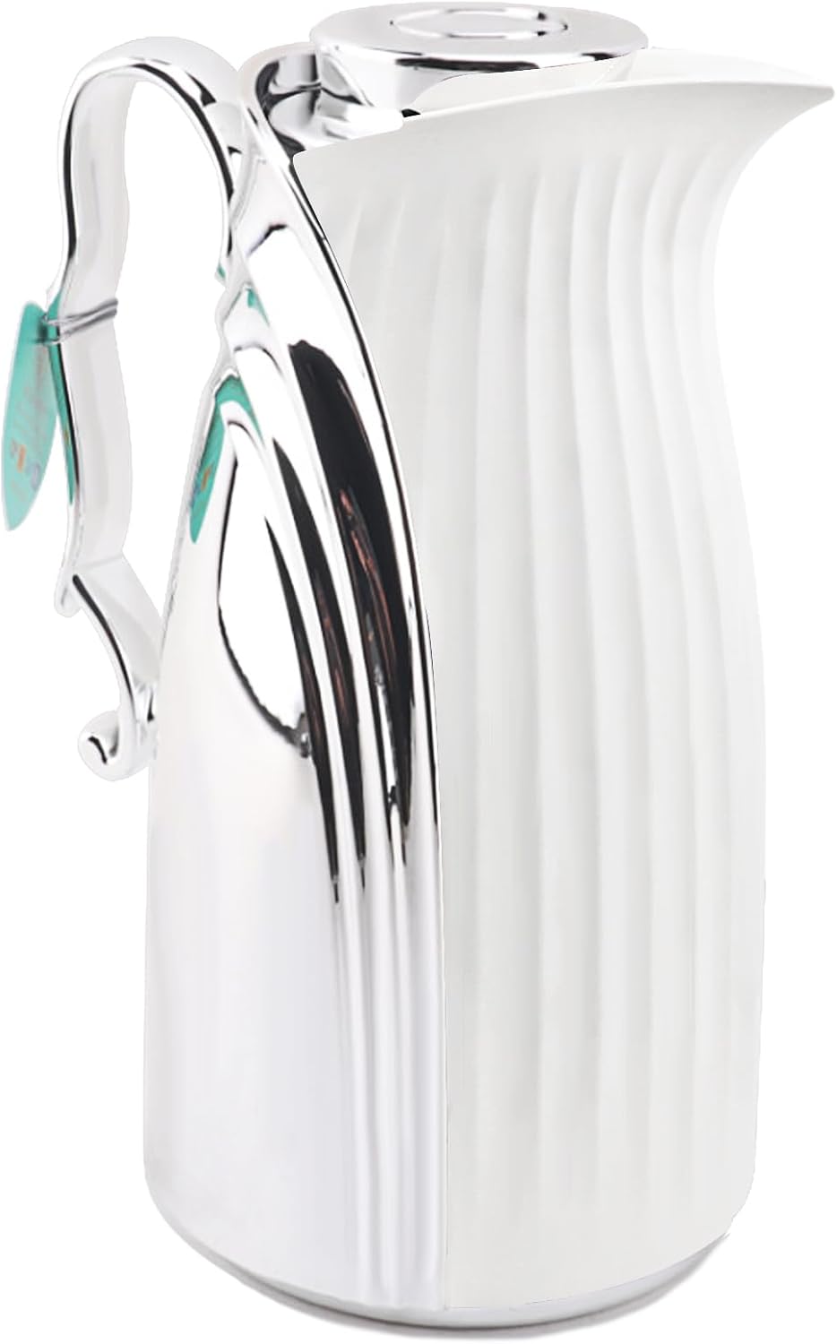 Arabic Style Insulated Coffee Carafe,33 oz,Insulated Carafe Flask for Coffee Hot Cold Drink Tea,Housewarming Ornaments (White and Silver)