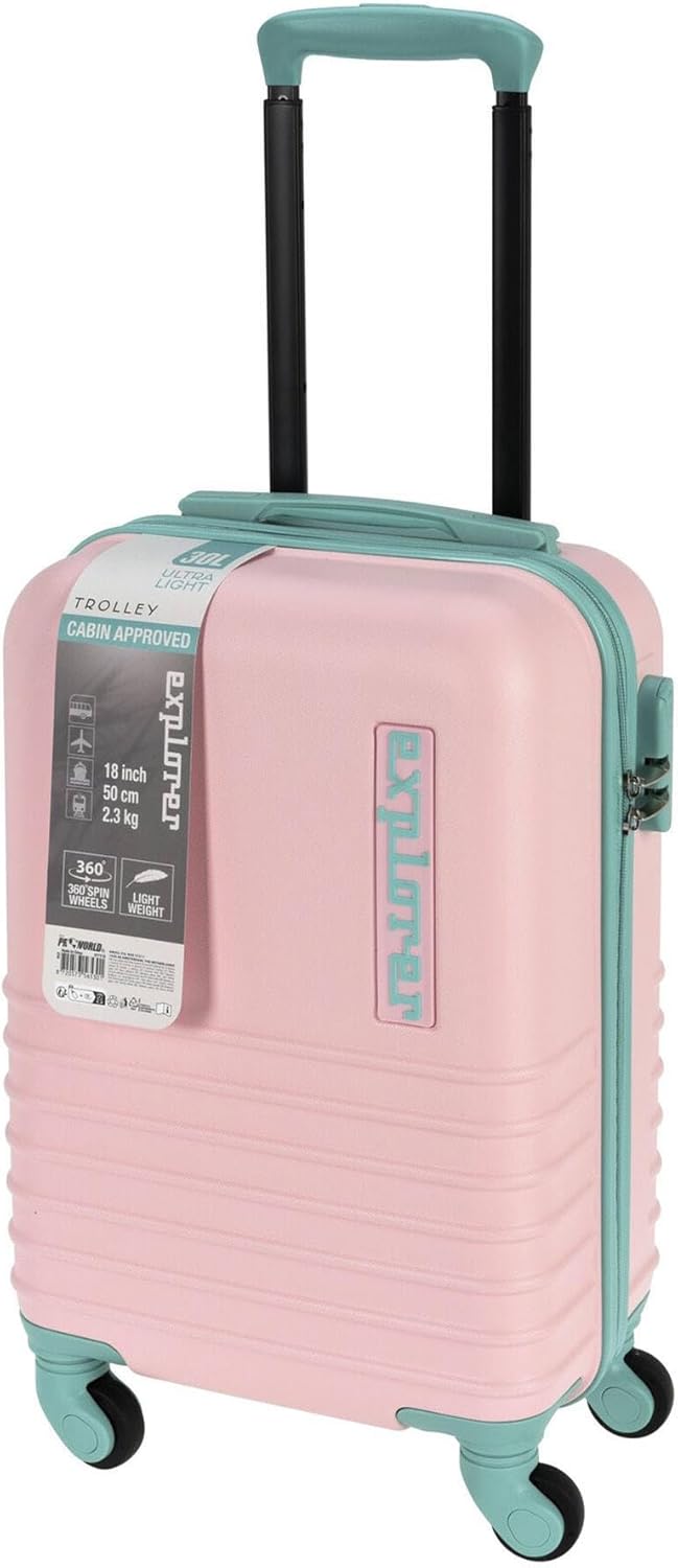 Well Home - 4 Wheels ABS Suitcase Mint and Pink 33.5x22x53cm