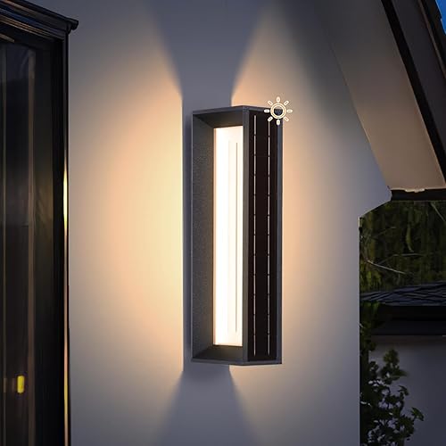 Luces solares de pared de 20.5 pulgadas para exteriores, impermeables, 1 paquete de apliques solares de pared para exteriores, luz LED moderna de