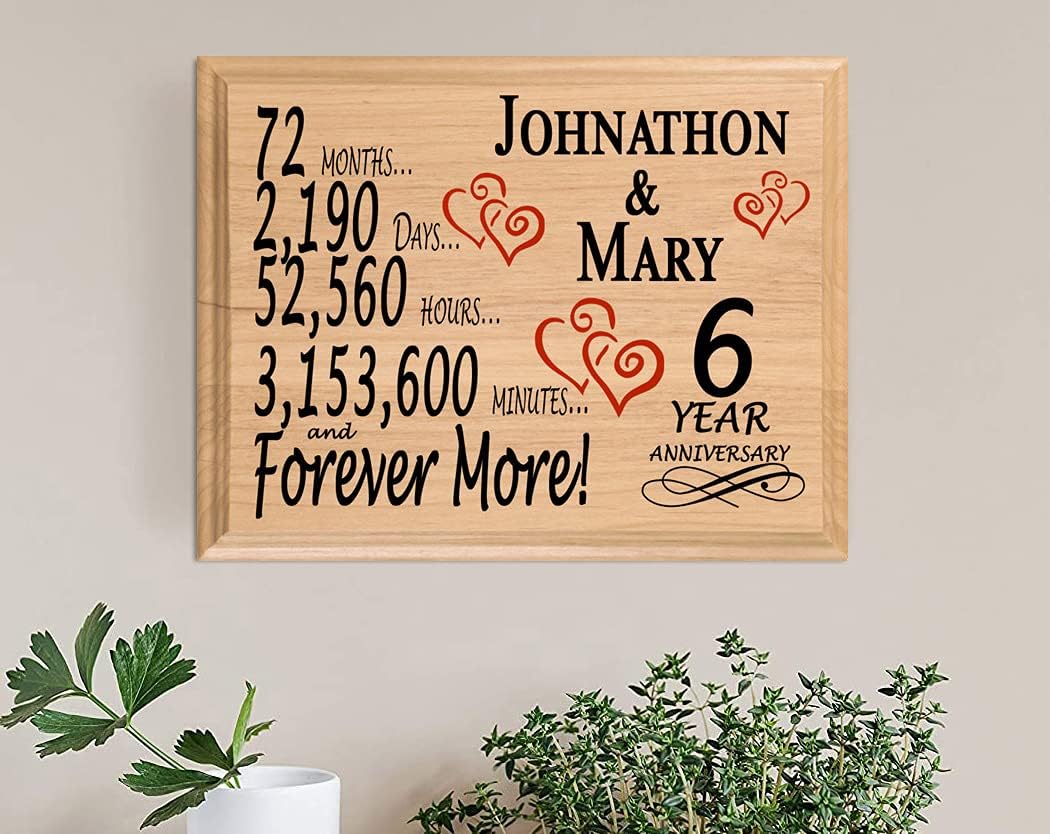 6th Anniversary Sign Gift Personalized 6 Year Wedding Anniversary Present for Wife Husband Couple - Solid Wood - Made in the USA