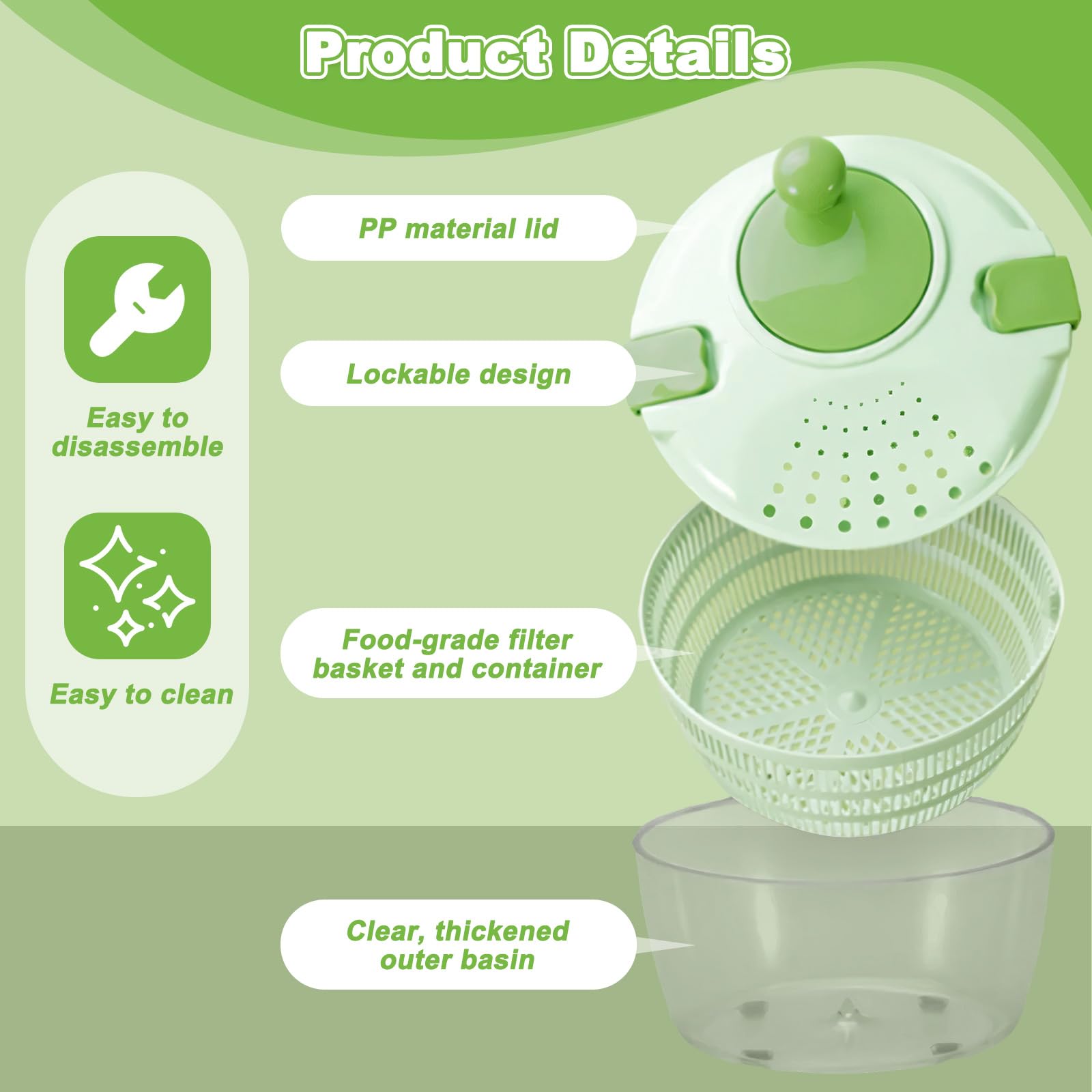 Centrifuga Insalata con Cestino Rete, Insalatiera Strizza Ciotola Scolapiatti Spinner Vegetale Multifunzione 4L, Lavatrice Asciuga Lava Verdure Frutta, Asciugatrice Rotatore Lattuga Manuale Cucina