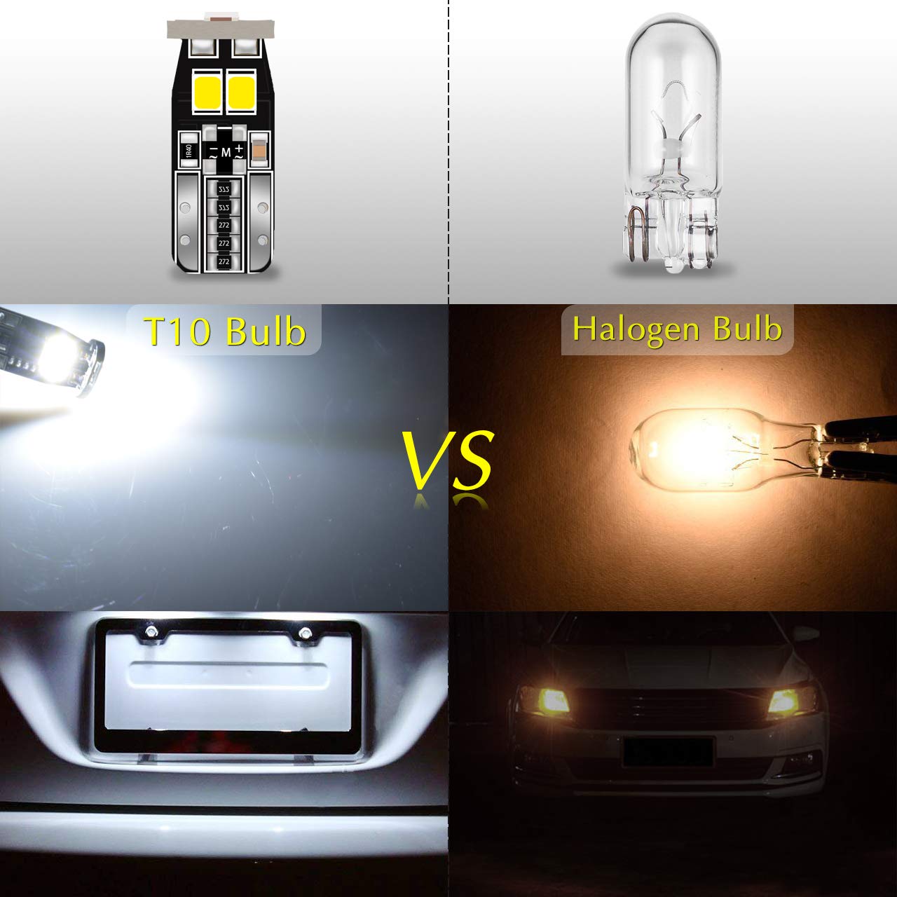 Kit D'ampoules LED T10 CanBus Sans Erreur - 450 Lumens, Blanc, Pour Feux De Position, Plaque, Dôme, Carte (références 194, 168, 2825...)