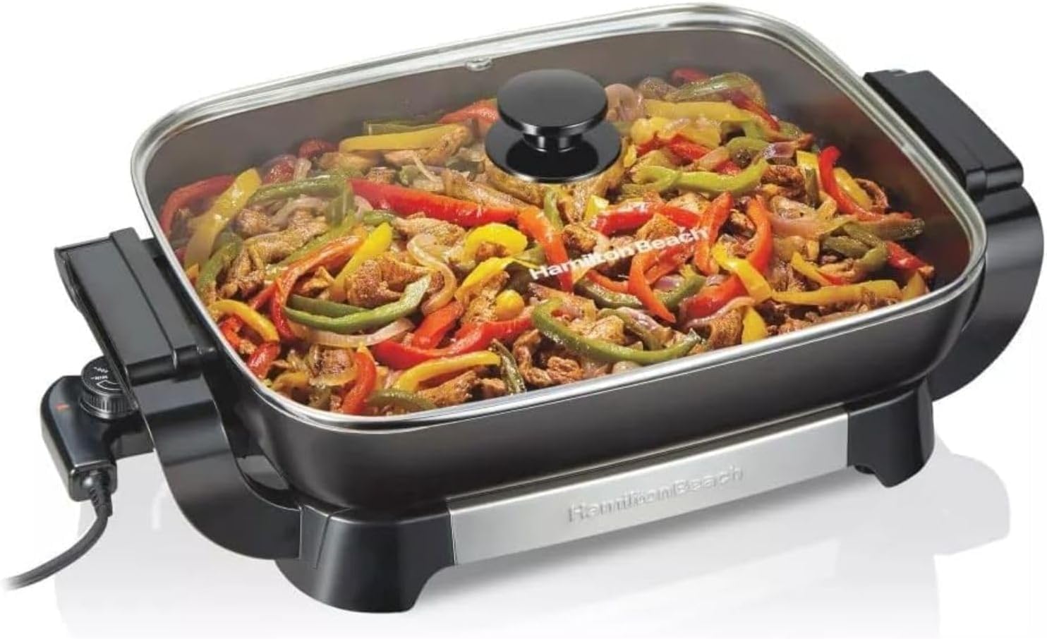 Hamilton-Beach 20.5" Durathon Ceramic Reversible Nonstick Electric Skillet, 1500W Electric Pan with Adjustable Temperature Control, Dishwasher-Safe Parts, Black