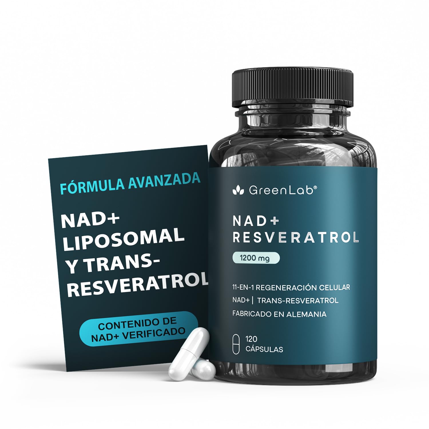 Green Lab Trans-Resveratrol & NAD+ Complex 1200 mg - Suplemento Alternativo NMN Liposomal Extra Fuerte con CoQ10, Ácido Alfa Lipoico, Astaxantina y Urolithina A | Energía Protección Celular y Antiedad