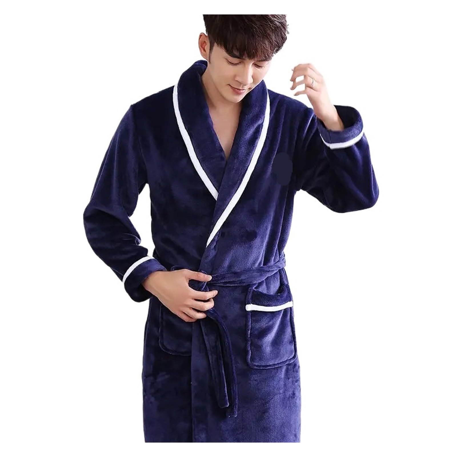 Albornoz Largo para Hombre De Franela Gruesa for Hombre, Ropa de Dormir otoño e Invierno, cálida baño Forro Polar Coral, Holgada Informal, Estar en casa