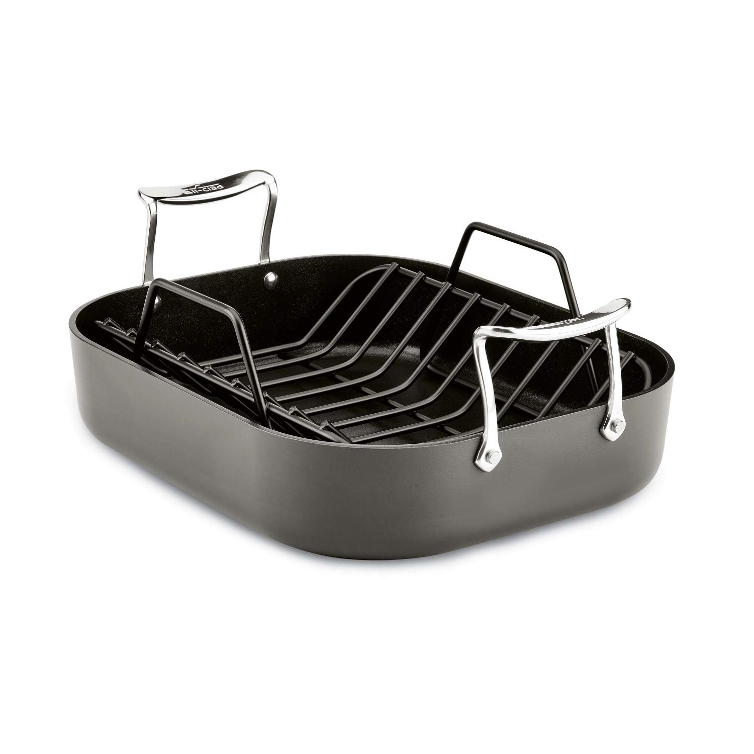 Essentials Nonstick Hard Anodized Small Roaster with rack, 11 X 14 inch, Black
