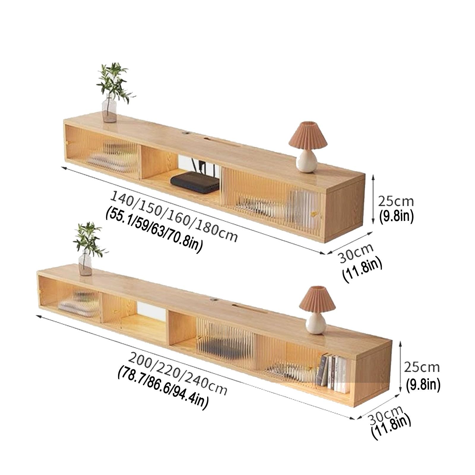 Soporte flotante para TV montado en la pared con estante de almacenamiento de vidrio arcoíris, centro de entretenimiento moderno para sala de estar, elegante decoración del hogar, diseño de ahorro de
