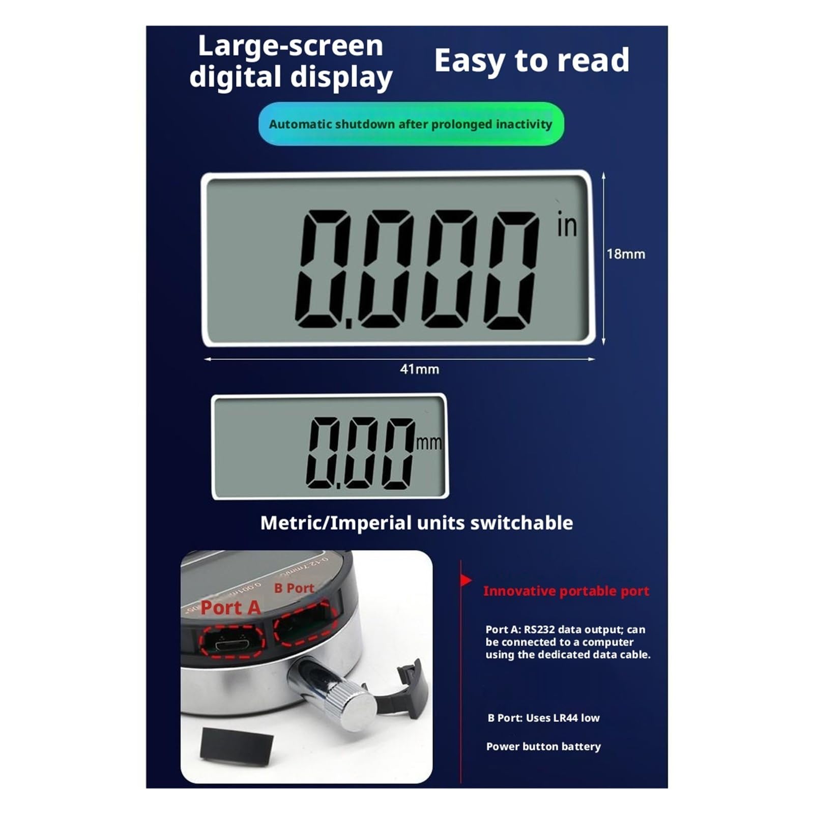 Micrómetro electrónico de 0,001 mm, micrómetro digital de 0,00005 pulgadas, rango métrico/pulgadas, indicador de cuadrante de 0-12,7 mm/0,5 pulgadas