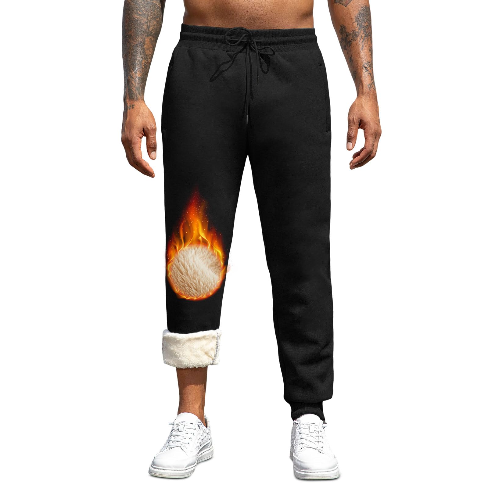 Vorvowry Pantaloni Tuta Uomo Invernali Caldo Felpati Pile Pantalone Termici Cotone Sportivi Joggers con Elastico in Vita Coulisse e Tasche