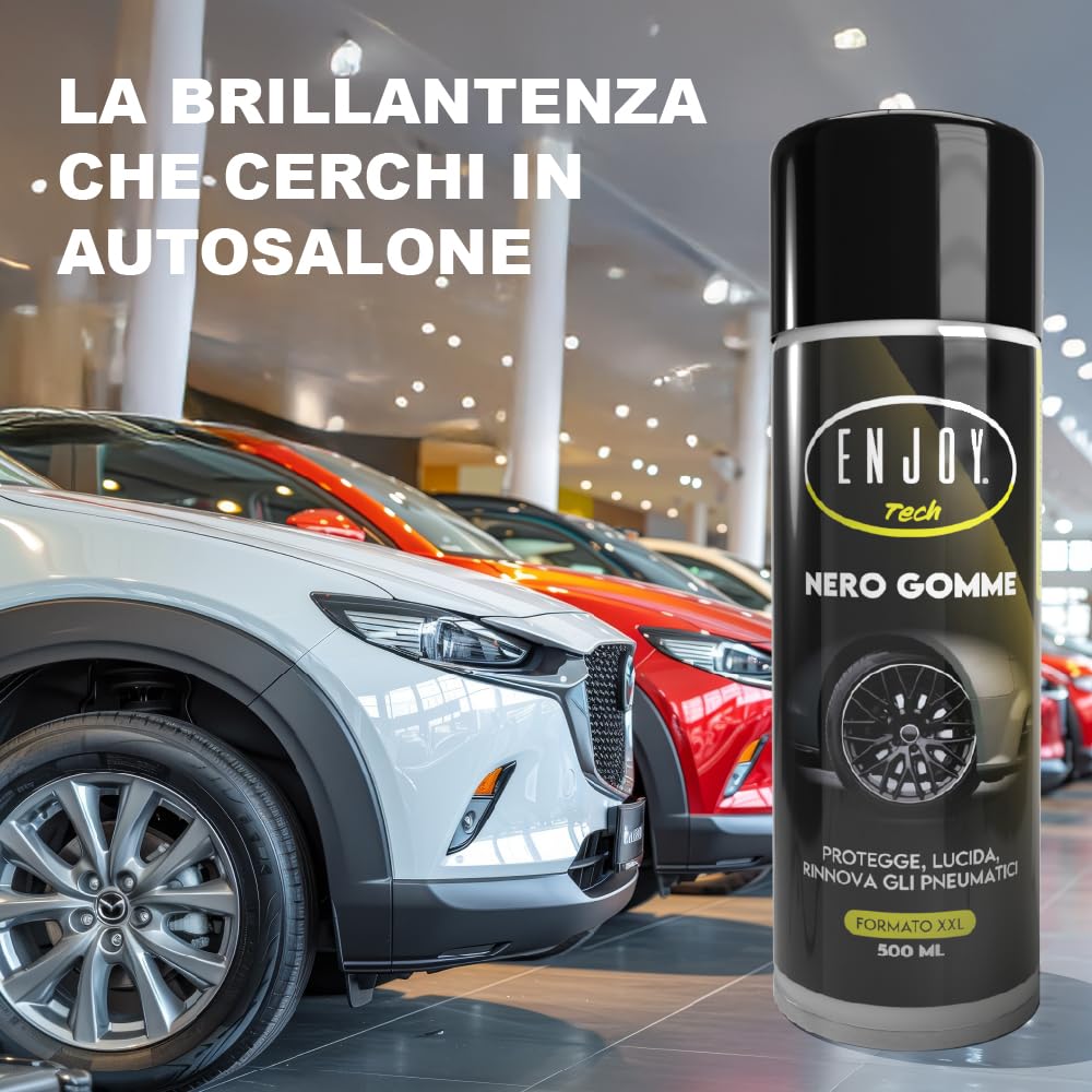 ENJOY TECH Professionelle, schwarze Autoreifen, professioneller Glanz für Autoreifen, schwarz für Autoreifen, schützt Reifen und Dichtungen von Auto und Motorrad, 500 ml (4)