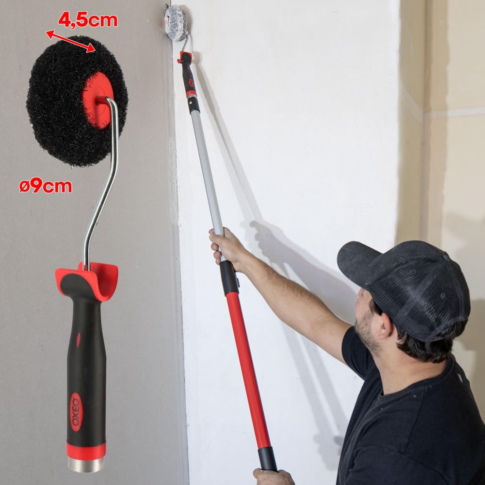 Kit rouleaux enduit - Rouleaux 22cm et 8cm - Rouleau d'angle - Perche télescopique de 70 à 120 cm - Application rapide et facile