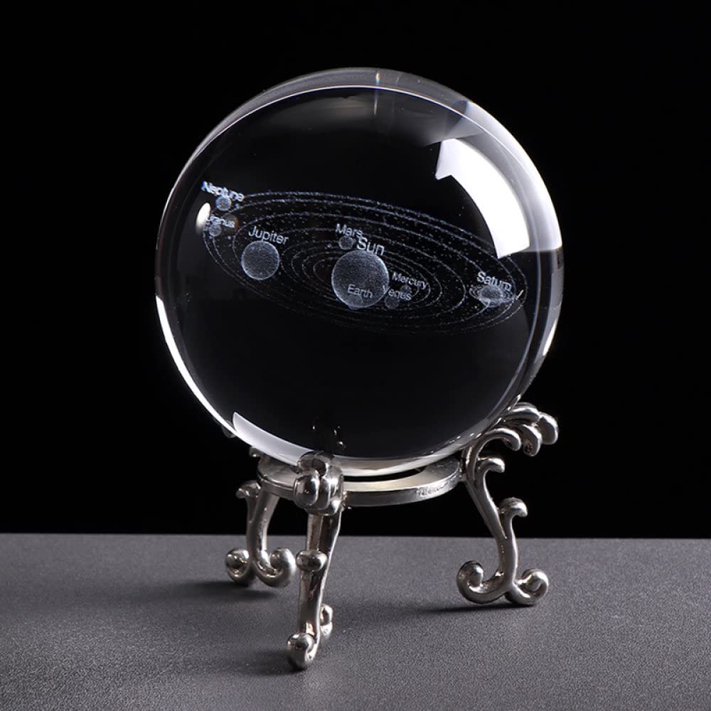 Kreatywny 3D miniaturowy model planet kula szklana kula grawerowana układ słoneczny ozdoba kulowa prezent dekoracyjny do domu, ze złotą podstawą, 6 cm