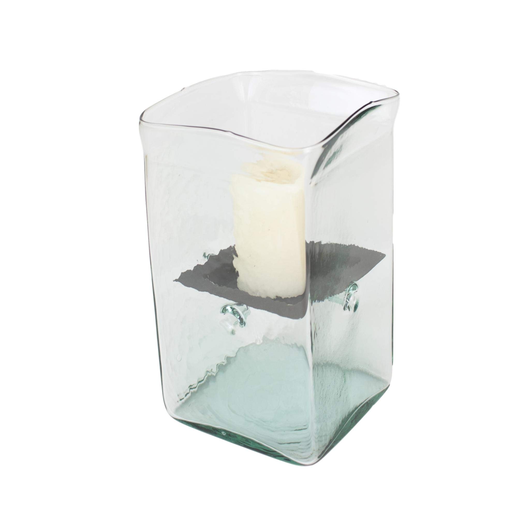 Modern Square 15 Inch Glass Slab Candle Holder Hurricane Pillar Votive