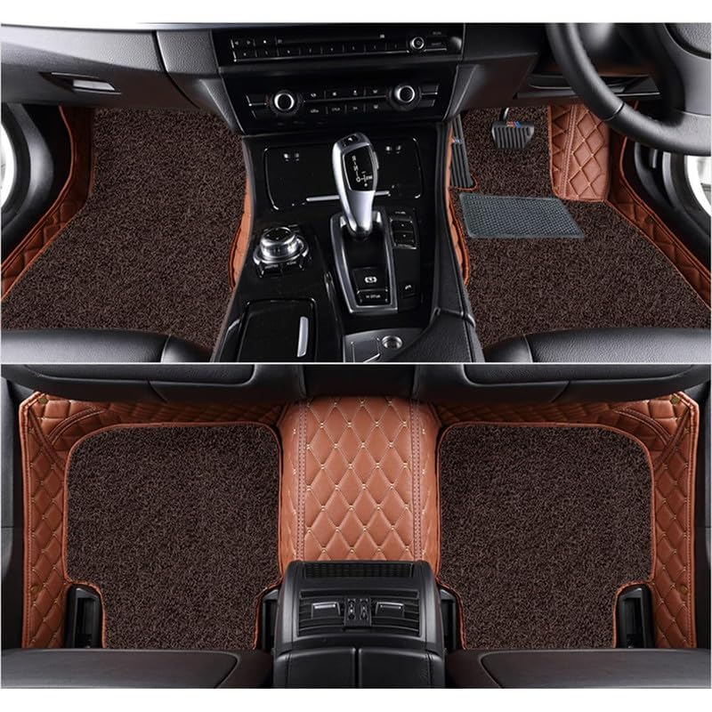 Image of Superior 7D Car Floor Mat Set for Tata Punch Facelift 2026 Petrol /Diesel /CNG, Luxury Leather + Curly Foot Mats, 7-Layer Protection, Waterproof & Anti-Skid, Tan Beige with Coffee Curly