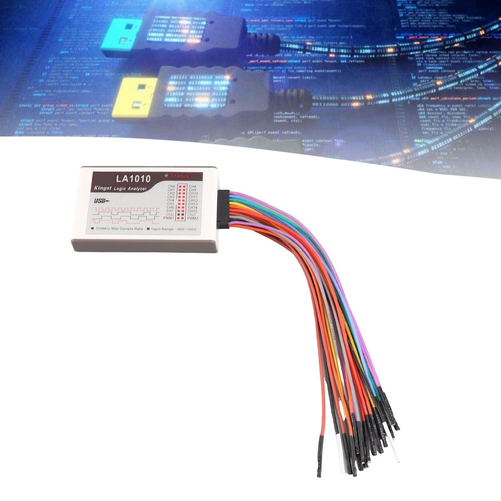 KIMISS 16-kanałowy Analizator Stanów Logicznych, Analizator Stanów Logicznych z Interfejsem USB, częstotliwością Próbkowania 100M do Użytku Przenośnego, Szeroki Zakres Napięcia Wejściowego od 50 do