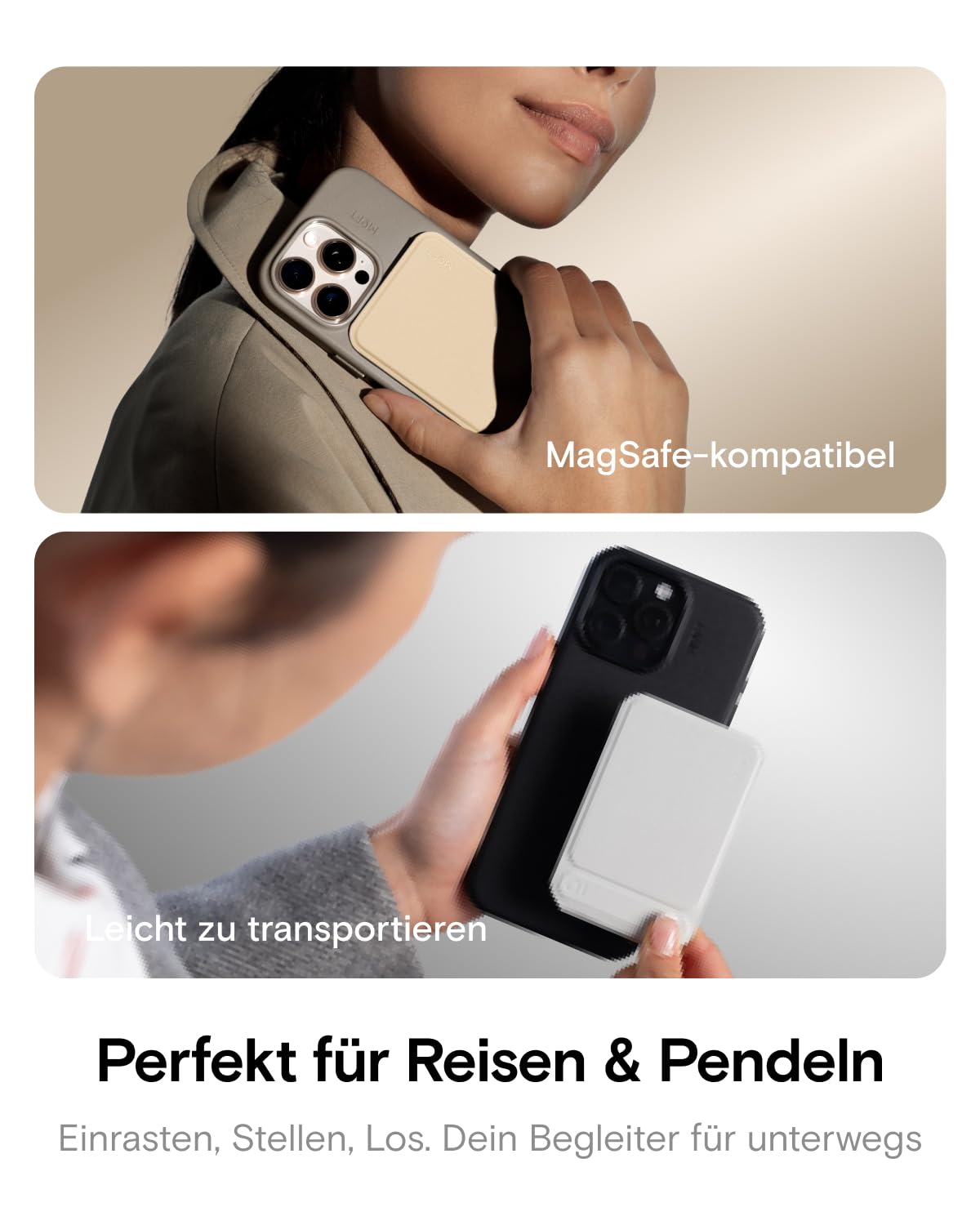 MOFT Stativ für iPhone 17/16/15/14/13/12 Serie, Snap Unsichtbarer Handy Stativ Ständer mit 3 Modi für Self-Vlogging, Browsen, Makrofotografie, Videoanrufe, Tragbarer Leichter Handy Ständer, Schwarz