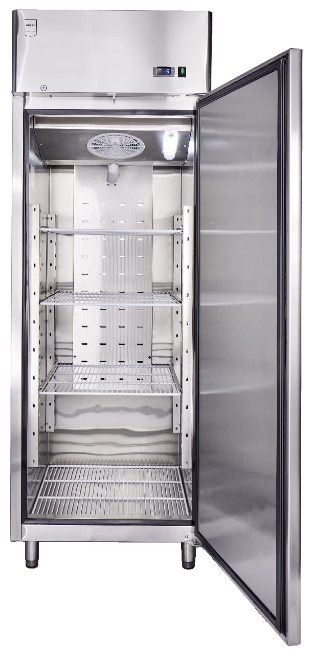 METRO Professional Frigorifero GRE2700, acciaio inox, 3 ripiani regolabili, sbrinamento automatico, refrigerazione ventilata, 455 l, 220 W, con serratura, argento