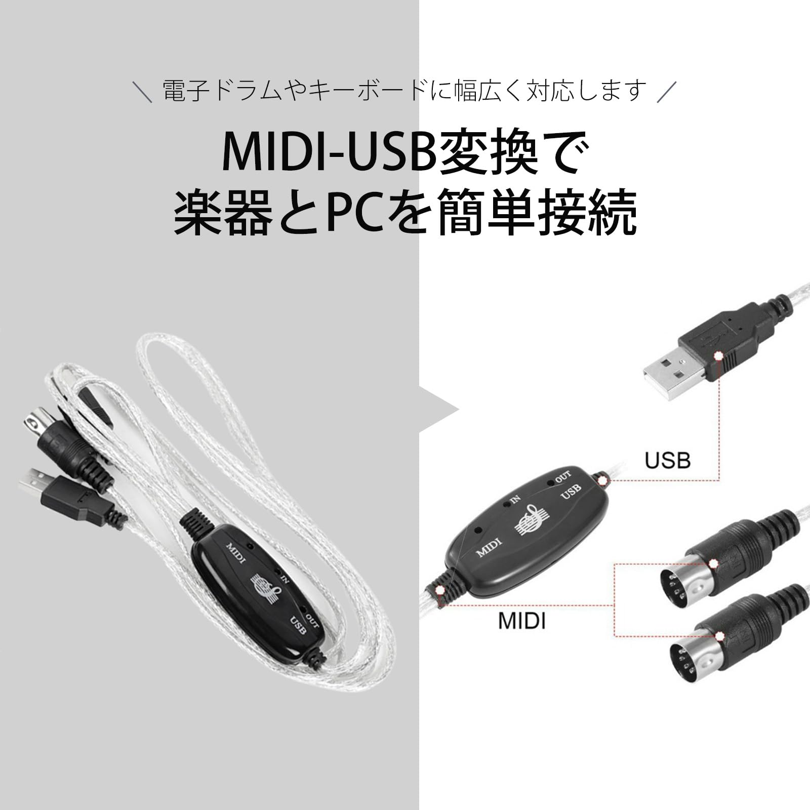 USB変換MIDIケーブル2in1シンセサイザーミュージック接続コントローラー 41fcgJnOl7L.jpg