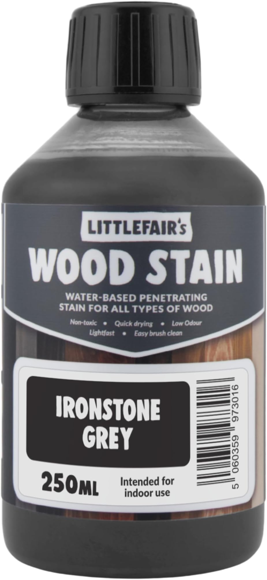 Littlefair's Wood Stain Water Based - 8.5oz/250ml - Indoor Furniture Stain Light & Dark Finishes - Special Non Toxic & Eco Friendly Formula - Wood Stain for Crafts - Color: Ironstone Grey