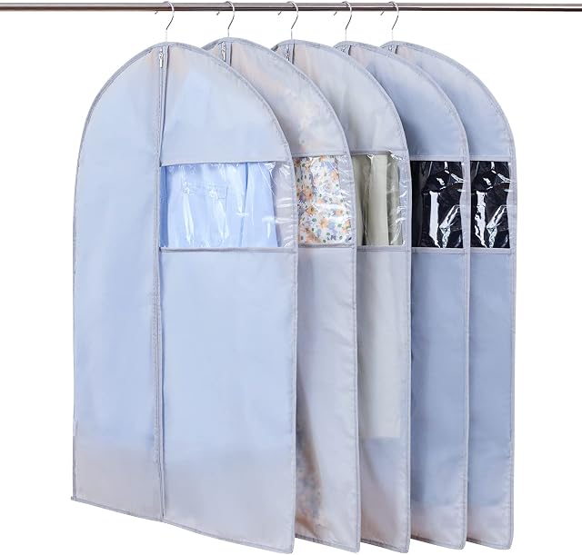 Niviy Garment Bags Suit Covers Clothes Protector Bags with Transparent Visible Window,Travel Carrying Suit Covers Dustproof Waterproof Moth Moisture 60x100cm 5pcs