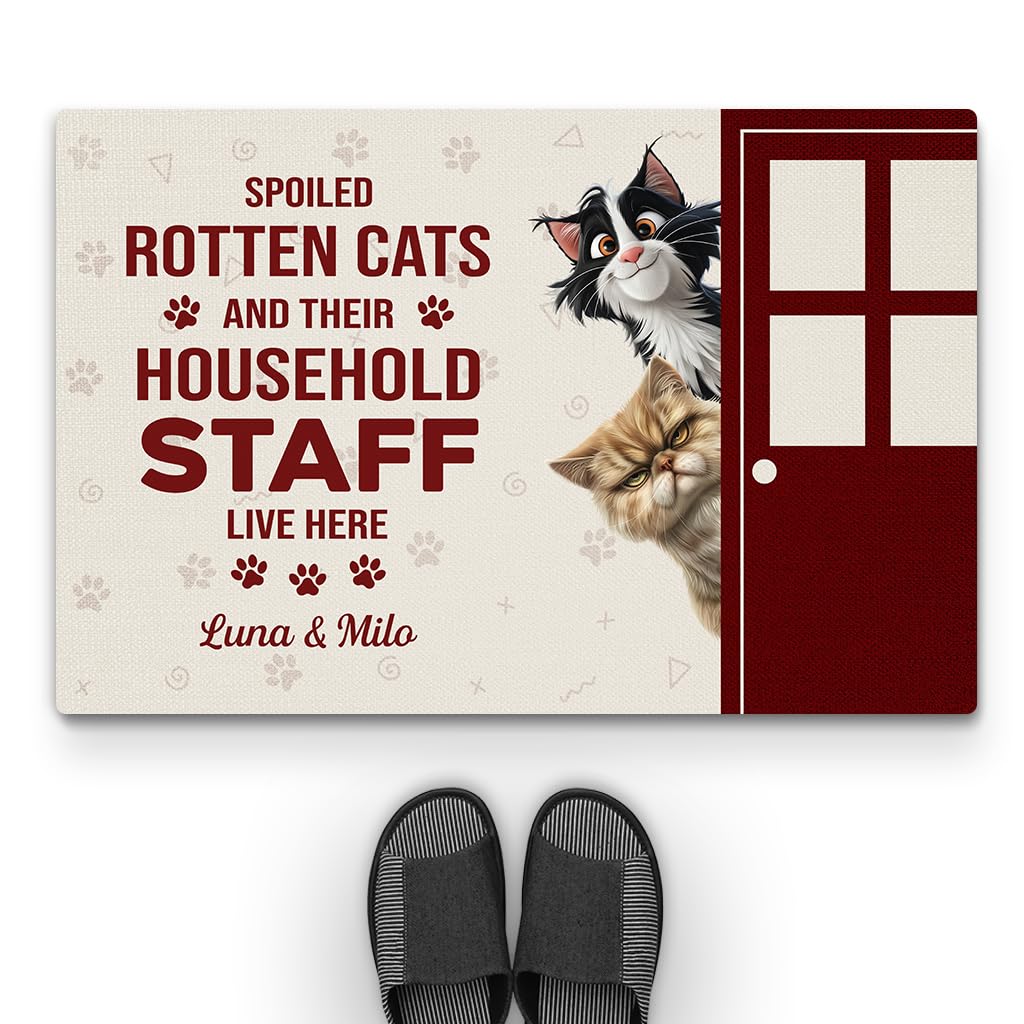 Personal Chic Personalised Door Mat - Spoiled Rotten Cats Live Here - Doormat For Cat Lovers, Funny Cat Doormat, Gifts for Cat Lovers, Personalised Rug, Welcome Mat, Custom Door Mat (#2)